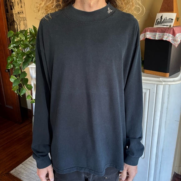 Vintage 80s 90s Black Mock Neck Long Sleeve Shirt EMS Made in USA ~ Size XL - Picture 1 of 9
